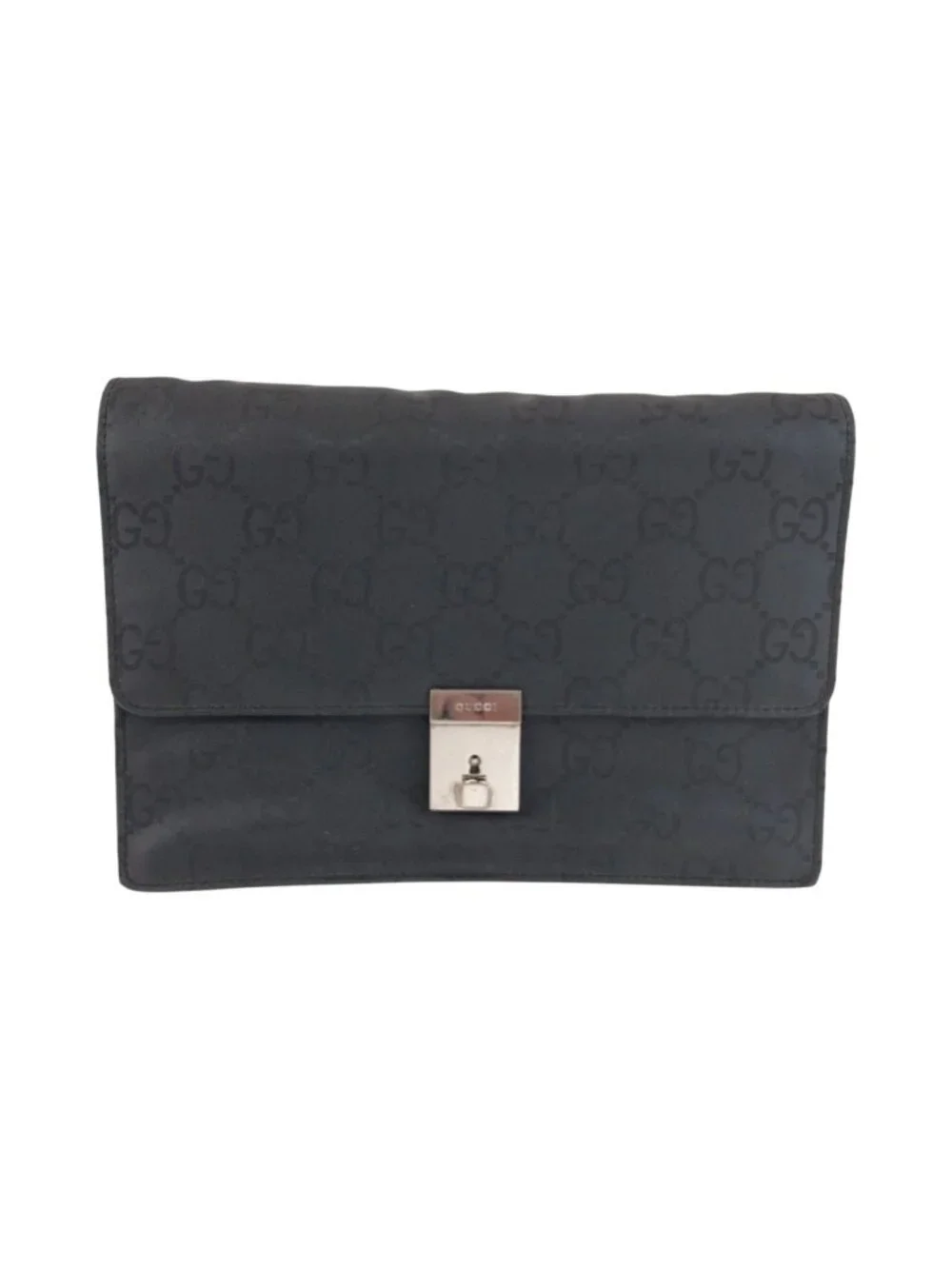 Gucci Black Silver Nylon Leather 018 Clutch Secondbag